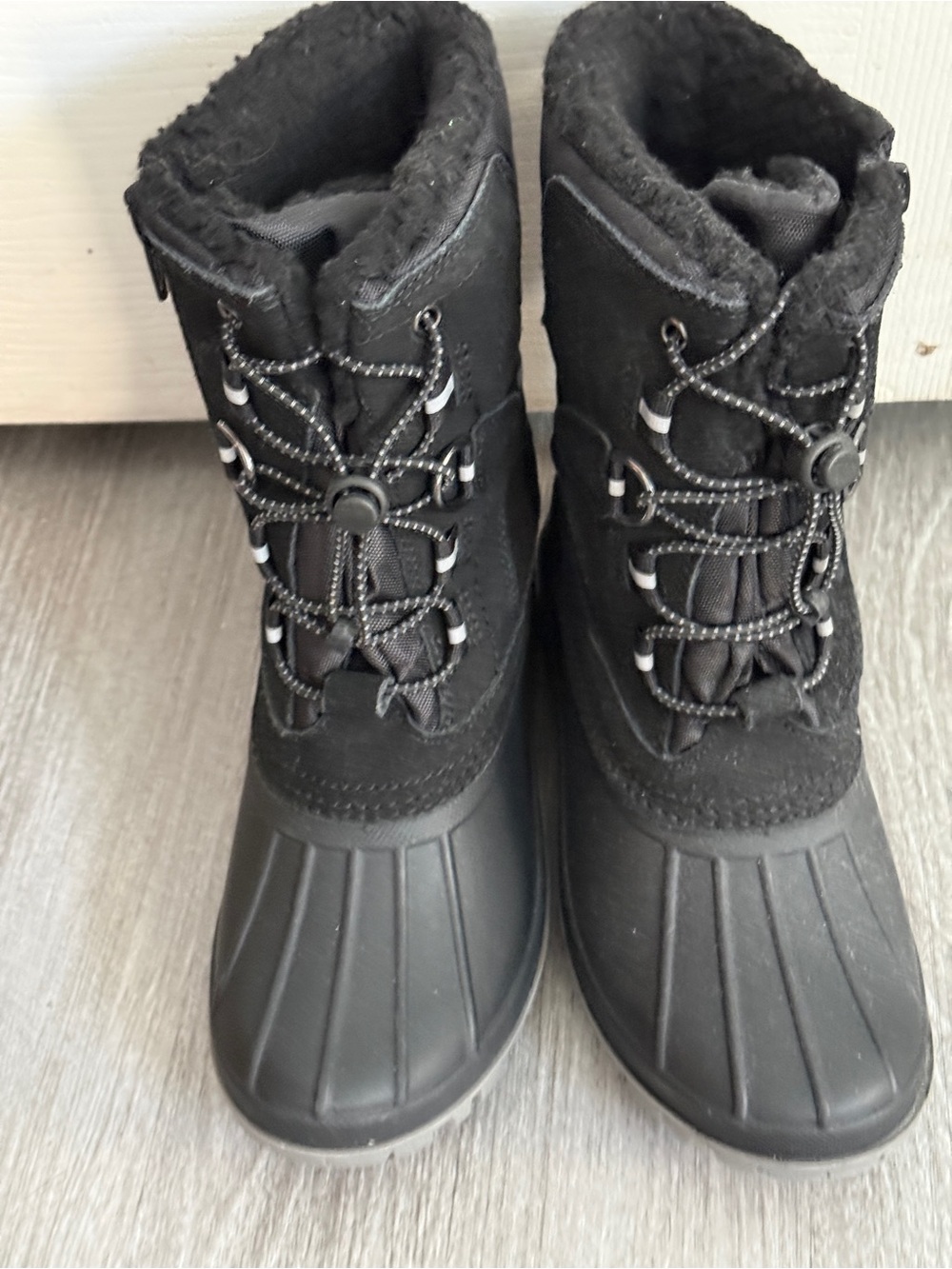 Youth Black Winter Snow Boots Thermolite Faux Fur Waterproof Duck BootsUS Kids 2